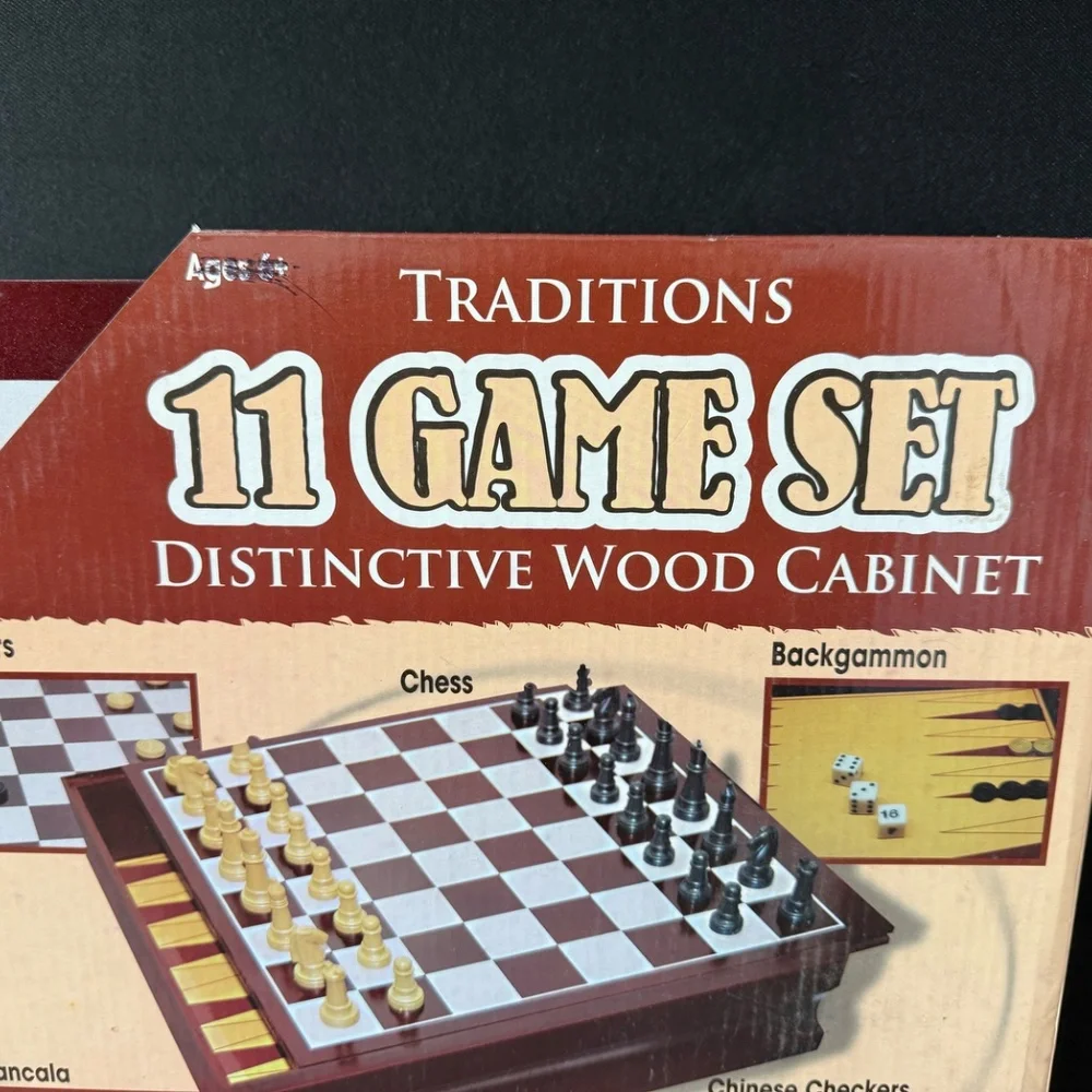 TRADITIONS 11 Game Set Distinctive Wood Cabinet